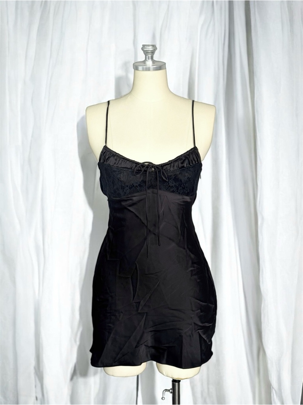Urban Outfitters Black Satin Lace Babydoll Dress